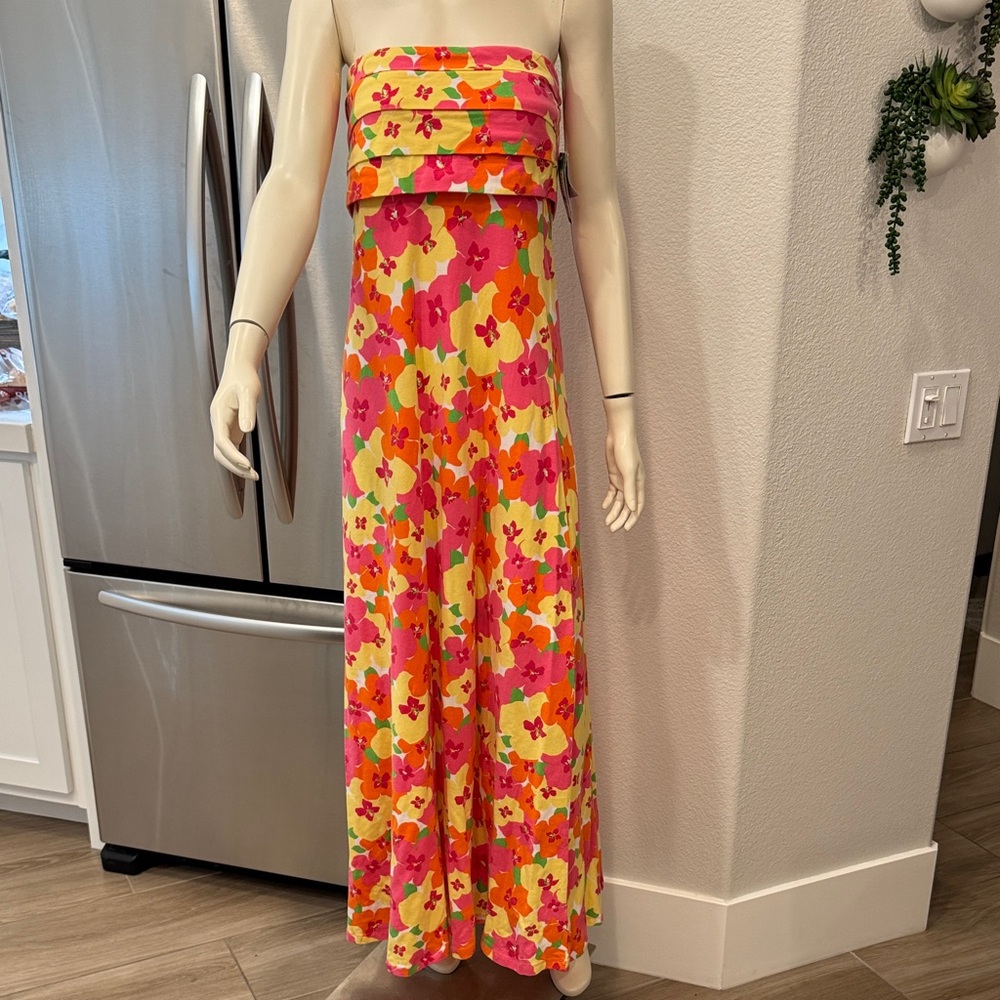 Lilly Pulitzer floral strapless maxi dress. Floral Pink, Orange, Yellow L